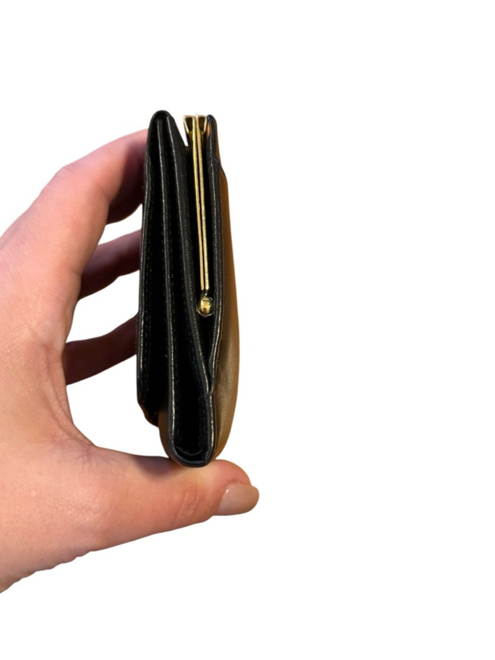 Lodis genuine leather Compact Black Fold Wallet with Kiss-Lock Coin Compartment - Picture 2 of 8